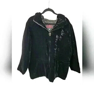 WOMENS LAUREN RALPH LAUREN BLACK VELVET SILK HOODED COAT PARKA LARGE